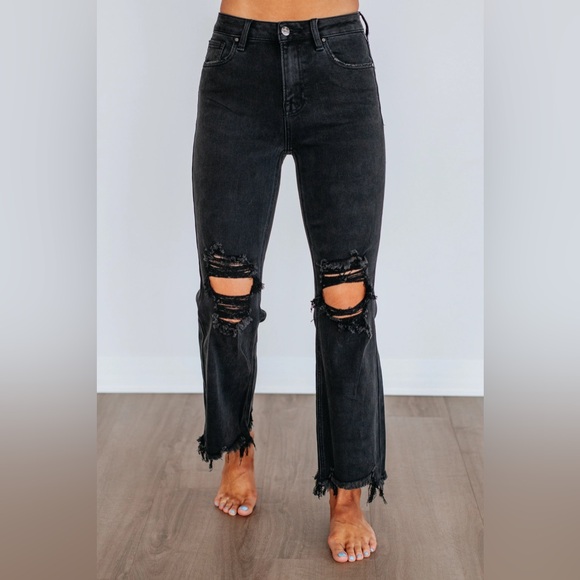 Risen Jeans Denim - Risen Jeans Edgy Black Distressed Women's Jeans